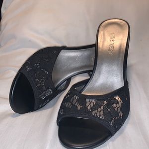 Nine West slide on lace heels.